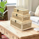 Rattan Decorative Boxes with Glass Lids, Set of 3 Sizes Boho Natural Hand-woven Cane Home Decor Organizers Storage Bins, Display Boxes Natural Finish by CozyNest Decor