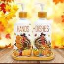 Hexagram Thanksgiving Decorations Indoor, Thanksgiving Kitchen Soap Dispenser Set of 2, Turkey Glass Soap Dispenser for Home Decor, Turkey Refillable Lotion Essential Oil Dispensers with Pump by CozyNest Decor