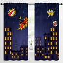 Super Hero Rod Pocket Blackout Curtains for Boy Girl Bedroom, Exploding City Starry Cartoon Skyline Thermal Insulated Home Window Drapes for Living Room Darkening, 72x63 inch by TinyTreasures Baby Boutique