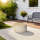 Outdoor Inflatable Ottoman with Air Pump, Embroidery Patio Footrest Stool D21”x H9”, Round Pouf Ottoman with Portable Handle Suitable for Garden, Camping, Bedroom, Living Room by CozyNest Decor