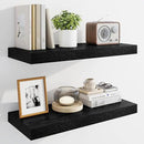 Marsmiles 24" Floating Shelves for Wall, Wooden Shelves with Invisible Brackets Set of 2, Rustic Farmhouse Wall Mounted Shelf for Kitchen Bathroom Living Room Study, Black by CozyNest Decor
