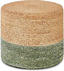 Wimarsbon 18'' Ottoman Pouf, Natural Braided Poof, Rustic Handweave Lounge Pouffe, Boho Footrest Stool for Bedroom, Accent Table for Living Room (Natural Water Hyacinth + Green Corn Husk) by CozyNest Decor