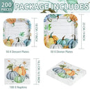 Grencian 200Pcs Fall Plates and Napkins Square Blue Pumpkins Plate Thanksgiving Paper Plates Pumpkin Wood Grain Dinnerware for Baby Shower Fall Harvest Family Thanksgiving Party Decorations, Serves 50 by CozyNest Decor