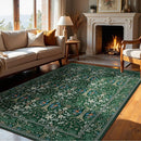 Joydeco Floral 5x7 Area Rugs for Living Room, Boho Dark Green Washable Rug Non Slip, Soft Low-Pile Botanical Forest Indoor Floor Throw Carpet for Office Dining Table Playroom Dorm by TinyTreasures Baby Boutique