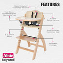 Abiie Beyond Junior Wooden High Chair with Tray - Adjustable and Convertible High Chair for Babies and Toddlers - 6 Months to 250 Lb - Water Resistant - Natural Wood with Beige Cushion by TinyTreasures Baby Boutique