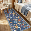 Floral 2x8 Area Rug Machine Washable Soft Print Boho Carpet Non Slip Doormat Low Pile Flower Area Rugs for Living Room Bedroom Nursery Kitchen Dining Room Indoor-Blue/Grey by TinyTreasures Baby Boutique