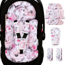 Infant Car Seat Insert, Enlarged Head Support for Baby Carseat, Reversible Newborn Insert with 3 Strap Covers, 2-in-1 Baby Car Seat Cushion for Stroller, Swing, Bouncer, Rocker - Pink Floral by TinyTreasures Baby Boutique