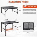 Folding Grill Table, 3x2 FT Portable Camping Table, Height Adjustable Metal Tables with Mesh Desktop and Mesh Bag, Outdoor Furniture for Camping, Picnic, Beach and BBQ, Black by GreenHaven Gardens