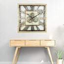The Gears Clock 24'' Inch Square Real Moving Gear Wall Clock Vintage Industrial Oversized Rustic Farmhouse (Desert Beige) by CozyNest Decor