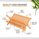 BAMBUSI Dish Drying Rack - Collapsible 2-Tier Bamboo Dish Rack for Kitchen Counter, Wooden Dish Drainer with Foldable Space-Saving Design - Drying Rack for Dishes, Plates, and Cups - Housewarming Gift by CozyNest Decor