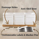 Herb Planter Indoor - 3 Iron Herb Pots with Drainage Holes, Varnished Bamboo Tray, Customizable Labels & Marker Pen - Indoor Herb Garden Planter - 3 Pots for Herbs - Inside Spice Garden - Basil Pot by GreenHaven Gardens