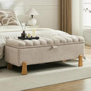Storage Bench Ottoman 48.6 Inch with Safty Lift Top Lid, Tufted Solid Wood Tapered Legs Footstool for Bedroom, Living Room & Entryway Light Brown by CozyNest Decor