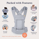 Beco Gemini Baby Carrier from Newborn to Toddler - Certified Ergonomic Newborn Baby Carrier for Infants and Children of 7-35 lbs - M Shape, Adjustable Seat, 100% Cotton (Grey) by TinyTreasures Baby Boutique