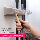Berry Ave Broom Holder & Wall Mount Garden Tool Organizer- Kitchen, Closet, Garage & Laundry Room Storage With 5 Slots And 6 Hooks- Wall Holder For Broom, Rake & Mop Handles Up To 1.25” [Beige 2-Pack] by CozyNest Decor