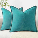 decorUhome Chenille Soft Throw Pillow Covers 18x18 Set of 2, Farmhouse Velvet Neutral Decorative Euro Pillow Covers with Stitched Edge for Couch Sofa Bed Home Decor, Turquoise by CozyNest Decor