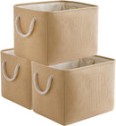 TheWarmHome Organization and Storage Basket for Organizing - 3 Pack 16x12x12 inch Cube Fabric Storage Cubes, Storage Bin for Shelves Gift Closet Organizer Cloth Toy (Beige) by TinyTreasures Baby Boutique