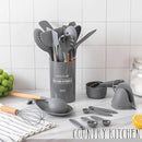 Country Kitchen Non Stick Silicone Utensil Set with Rounded Wood Handles for Cooking and Baking, 38 Piece Set, Gray by CozyNest Decor
