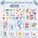 DC-BEAUTIFUL 116 PCS Spring Window Clings, 9 Sheets Double-Sided Hummingbird Butterfly Flower Easter Window Stickers, Reusable Static Floral Window Decals for Home School Office Party Decors by CozyNest Decor