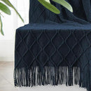 inhand Knitted Throw Blankets for Couch and Bed, Soft Cozy Knit Blanket with Tassel, Dark Blue Lightweight Decorative Blankets and Throws, Farmhouse Warm Woven Blanket for Men and Women, 60"x80" by CozyNest Decor