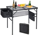 REDCAMP Folding Portable Grill Table with Sink for Outside, Lightweight Aluminum Metal Grill Stand Picnic Table for Camping Cooking BBQ RV Picnic, 2 Heights Adjustable,Black 36"x20" by GreenHaven Gardens