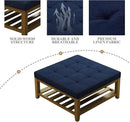 Large Square Ottoman Coffee Table, Linen Solid Upholstered Footrest Ottoman with Solid Wood Shelf Storage Tufted Coffee Table for Bedroom Living Room, Navy Blue by CozyNest Decor
