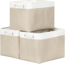Bidtakay Large Storage Baskets for Organizing Fabric Closet Organizers Storage Bins with Handles 3-Pack 16x11.8x11.8 Inch Collapsible Baskets for Shelves Clothes Home Organization L-White&Beige by TinyTreasures Baby Boutique