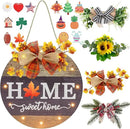 Interchangeable Seasonal Welcome Sign Front Door Decoration with 4 Seasonal Wreaths and LED Light, Rustic Round Wood Wreaths Wall Hanging Outdoor, Farmhouse Front Door Decoration Home Décor by CozyNest Decor