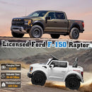 12V Ride on Car Licensed Ford F-150 Raptor, Kids Electric Car with Remote Control, LED Light/Music/MP3, Truck Bed Storage, 3-Point Seat Belt (12V, White) by TinyTreasures Baby Boutique
