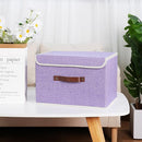 ANMINY Storage Bin with Lid Storage Boxes with PU Leather Handles PP Plastic Board Decorative Foldable Lidded Cotton Linen Fabric Home Cubes Baskets Closet Organizer Container - Purple, Large Size by TinyTreasures Baby Boutique