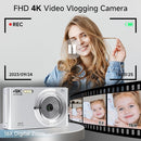 Digital Camera, 2025 4K 44MP Autofocus Digital Cameras for Teens, Silver Point and Shoot Camera for Kids with 16X Zoom, 64GB SD Card, Compact Small for Boys Girls Teens Kids Gift by TinyTreasures Baby Boutique