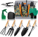 YAUNGEL Garden Tools - 10Pcs Garden Tool Set Heavy Duty Stainless Steel Gardening Supplies Hand Tools with Wooden Handle, Storage Tote Bag, Ideal Gardening Gifts for Women and Men, Black by GreenHaven Gardens