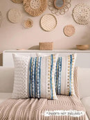 Boho Chenille Tufted Couch Throw Pillow Covers 18x18 Inch Set of 2 Farmhouse Striped Decorative Pillow Covers Accent Neutral Square Pillowcase Blue Cushion Covers for Livingroom Sofa Bed by CozyNest Decor