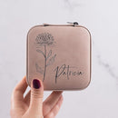 Custom Leather Jewelry Box w/Name & Birth Flower Month - Birthday Gifts for Women, Personalized Jewelry Travel Case - Customized Jewelry Organizer Box, Mom Birthday Gifts - Gray by TinyTreasures Baby Boutique