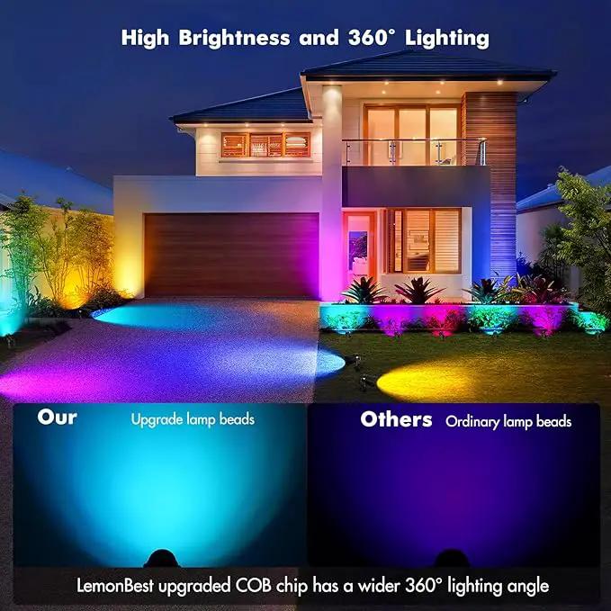 LemonBest Landscape Lighting - 6W RGB Color Changing Halloween Landscape Lights 120V Christmas Outdoor LED Spotlight with Remote Control Waterproof Spot Lights for Yard Garden Patio Driveway (4 Pack), photo 2 of 8
