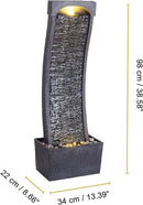Teamson Home 38.58 in. Modern Curved Faux Slate Waterfall Fountain for Indoors or Outdoors with LED Light Accents and 1.98-Gallon Pump, Black and Stone Gray
