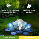 LEWIS&WAYNE Solar Garden Lights Outdoor, 3 Pcs Blue Lotus Flower Pathway Lamps with Cool White Crackle Glass Globe Led Lights for Patio Pathway Yard Balcony Garden Decorations by CozyNest Decor