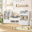 FOTOSOK 72” Kids Bookshelf with Reading Nook, Large Toy Storage Organizer with Seat Cushion and 3 Movable Drawers, Kids Reading Nook Toy Organizers and Storage with Bench for Living Room, White by CozyNest Decor