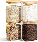 ComSaf 1.2 Qt Rectangle Glass Storage Containers with Lids, Glass Jars with Bamboo Lids, Clear Food Storage Jar, Sugar Coffee Containers, Pantry Container for Pasta Tea Candy Nut by CozyNest Decor