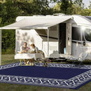 GENIMO Outdoor Rug Waterproof Area 10'x14' for Patio, Foldable Reversible Plastic Straw Carpet for Travel Trailers, Outside Mat for Rv, Deck, Picnic, Porch, Camper, Balcony, Beach, Blue & White by CozyNest Decor