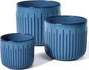 LE TAUCI Fluted Ceramic Planters Set of 3 – 8.3/7 / 5.7 in Ocean Blue Reactive Cylinder Indoor Plant Pots with Drainage Plug & Mesh, Glossy Stoneware Flower Pots for Succulents Herbs by CozyNest Decor