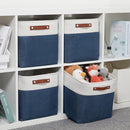DULLEMELO Foldable Storage Cubes 12 x 12 Organizer Bins,Canvas Storage Bins Empty Gift Baskets for Organizing with SturdyLeather Handles, Closet Baskets for Nursery Storage(4 Pack - 12" White&Blue) by TinyTreasures Baby Boutique
