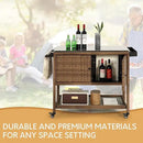 Wicker Outdoor Bar Cart with 4 Lockable Casters, Patio Prep Stainless Table with 2 Ratten Doors Storage Cabinet,Island Cart with WPC Shelf for Grill, Kitchen and Garden, Brown by CozyNest Decor