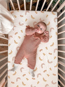 Bassinet Sheet for Baby Boy and Girl 2 Pack, Fitted Sheets for Rectangle, Oval, Hourglass Bassinet Mattress, Muslin Moses Basket Sheets with Neutral Style (Brick & Leaf) by TinyTreasures Baby Boutique