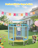 55” Trampoline for Kids, Powder-Coated Mini Trampoline for Toddlers, Indoor Outdoor Toys with Adjustable Gymnastics Bar, Swing, Basketball Hoop, Birthday Gifts for Boys & Girls Ages 1-8 by TinyTreasures Baby Boutique