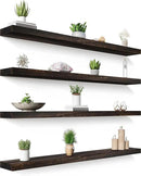 48 Inch Floating Shelves for Wall Rustic Brown Wood Wall Shelves for Bedroom Set of 4 by CozyNest Decor