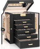 AKOZLIN 6-Tier Jewelry Box Lockable Leather Jewelry Storage Case with 5 Drawers for Women Girls Ring Necklace Earring Bracelet Holder Organizer with Mirror by TinyTreasures Baby Boutique