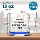 Custom Clear Glass Coffee Mugs 13 oz. Set of 100, Personalized Bulk Pack - Perfect for Coffee, Tea, Espresso, Hot Cocoa, Other Beverages - Blue Bottom by TinyTreasures Baby Boutique