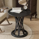 Round Farmhouse End Table with Crisscross Pedestal Base, Distressed Finish Side Table Rustic Accent Table for Living Room, Pine Wood, Black by CozyNest Decor