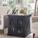 JXQTLINGMU Farmhouse End Table, 24" Large Sofa Side Table with Charging Station, Mesh Barn Door, and Adjustable Storage Shelf, Rustic Wood Square Nightstand for Living Room, Bedroom, Office, Black by CozyNest Decor