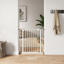 Comfy Cubs Baby Safety Gate with 3 Extensions - Adjustable 42" x 1.9" x 30" Q195 Steel Doorway Barrier - Powder-Coated Finish for Stairs and Doorways - Walk-Through Design Pet Gate - White by TinyTreasures Baby Boutique